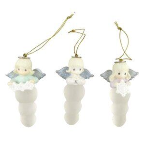 Lot Of 3 Vtg Precious Moments 2000-2002 Angel Snowflake Icicle Ornaments Enesco